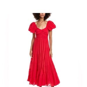 Free People Red Maxi Dress with Puff Sleeves